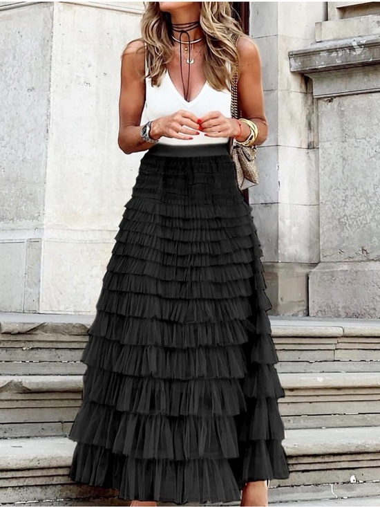 Dresses & Skirts - Tiered Black Tulle Maxi Skirt